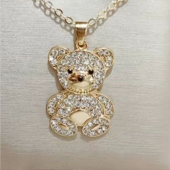 Shining Cubic Zirconia Bear Necklace with Bear Pendant Silver or Golden Plated - Picture 3 of 10